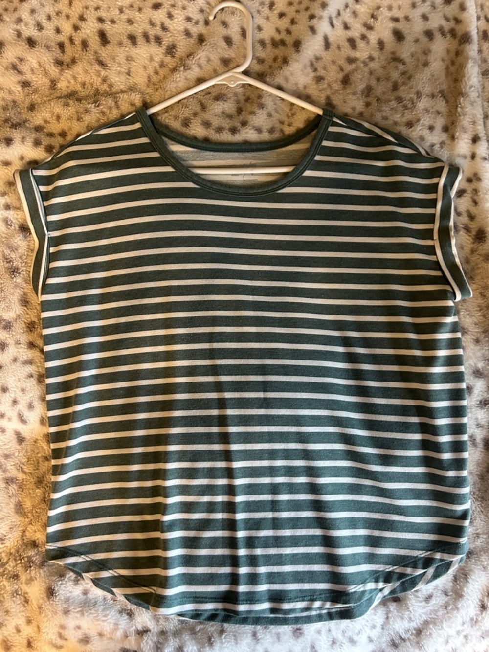 Striped Cap Sleeve Tee in soft Forest Green & White